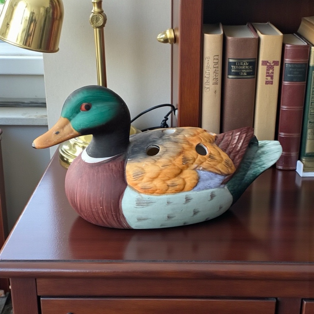 Vintage Ceramic Mallard Duck Pencil Pen Holder Paper Weight Office Desk Decor